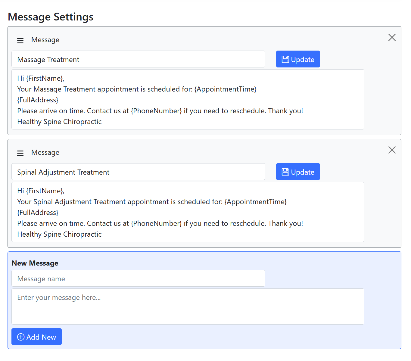 Message Settings Page Overview